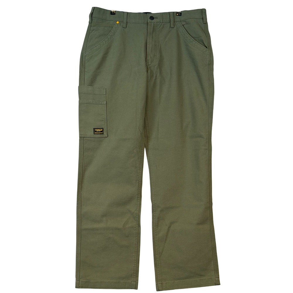 CAT Caterpillar Mens Green Utility Work Pants Flex Waist 36x32 Gorpcore Workwear
